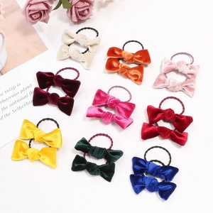 Soft velvet bow hair ties set in nine vibrant colors for girls and women hair styling