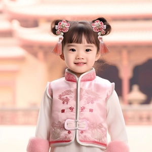 Detail von rosa Blumen-Haarspangen mit Quasten für Mädchen im traditionellen China-Stil