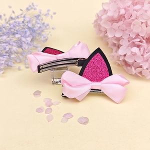 Barrettes à cheveux mignonnes avec nœud rose, oreilles de chat et pinces métalliques