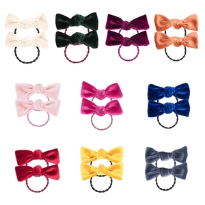 20pcs velvet bow hair ties set with 10 colors including elastic bands for kids