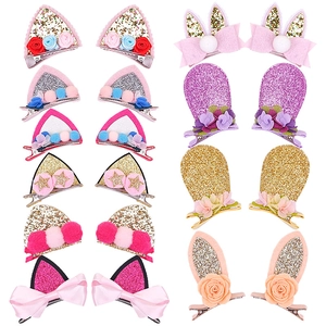 Lot de 10 paires de pinces à cheveux oreilles de chat et lapin à paillettes pour filles