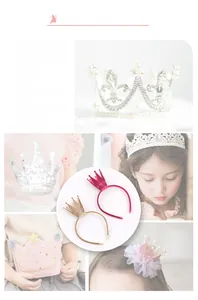 Detailed view of kids 3D crown headband with sequins, pearls and mesh lace