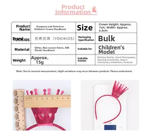 Detailed dimensions and weight display of pink glitter crown headband for children