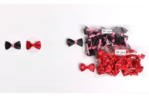 Detailed view of 20 pieces red and black polka dot bow hair clips with metal duckbill clips