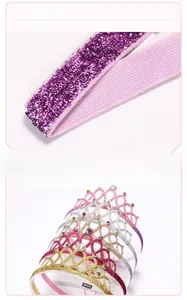 Detail of glitter crown headbands with colorful rhinestones and elastic bands