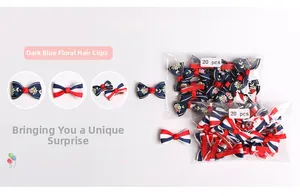Detail of 20pcs set baby bow hair clips in floral navy and striped patterns for infants