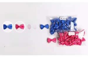 Detail of 20pcs bow hair clips set in rose red polka dot and blue solid ribbon styles