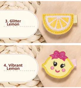 Vues détaillées de pinces à cheveux citron à paillettes et tissu pour petites filles