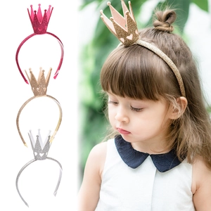 Sparkly crown headbands for girls in red, gold, and silver with glitter heart details