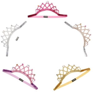 Five-piece set of sparkling glitter crown headbands with colorful rhinestones and pearls
