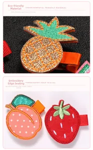 Détails brodés de barrettes à fruits avec texture pailletée et coutures de précision