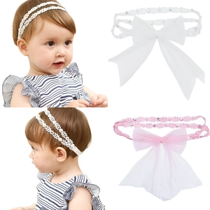 Lot de bandeaux en dentelle pour bébé avec nœuds en mousseline et perles élégantes