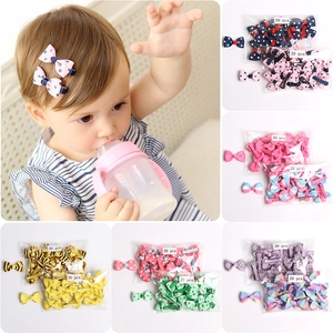 40Pcs Kids Bow Hair Clips Set Polka Dot Floral Striped Grosgrain Ribbon Metal Snap Clips For Baby Girls Hair Accessories