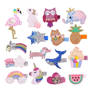 Détails du lot de 15 barrettes à cheveux brodées à paillettes avec fruits et animaux