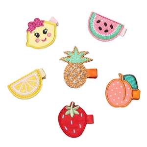 Lot de 6 barrettes à cheveux brodées de fruits avec motifs citron pastèque et fraise