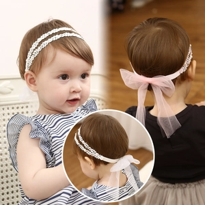 Bandeau de Bébé Fille en Dentelle Avec Nœud Fausse Künstliche Perle Strass Bandeau Élastique Floral Princesse Baptême Fête Accessoires Cheveux