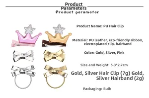 Détail des barrettes couronne à paillettes avec dimensions précises et spécifications