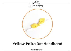 Yellow baby headband with white polka dots made of soft stretchy cotton fabric
