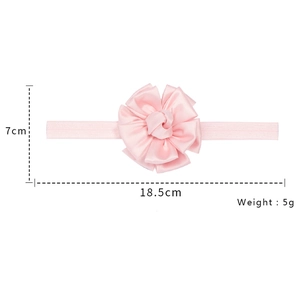 Pink satin rose elastic baby headband for infant girls featuring large floral ornament