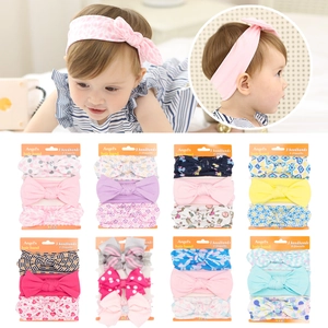 Lot de 3 Bandeaux à Nœud pour Bébé en Tissu Élastique pour Nouveau-Né Fille Accessoires de Cheveux à Imprimé Floral et Animal