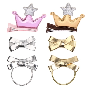 Lot de 6 barrettes pour filles avec couronnes pailletées et nœuds métalliques roses et ors
