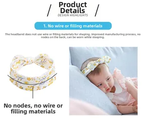 Detail of floral baby headband featuring no-wire design and smooth node-free backing