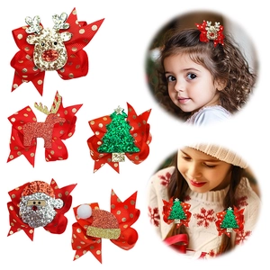 Fermagli per Capelli di Natale per Bambine Fiocchi con Paillettes con Motivo di Renna Babbo Natale Albero Rosso Oro Accessori Capelli