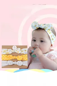 Three-piece baby bow headbands featuring soft cotton fabric in dots and floral prints
