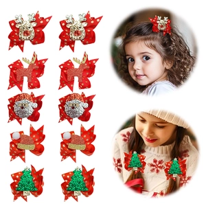 Set di 10 fermagli natalizi per bambini con Babbo Natale, renne e alberi di Natale