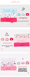 Detailed view of three-piece sets of elastic cotton headbands with bows and prints