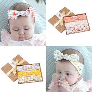 Pink infant bow headband 3-piece gift set with handmade kraft box for baby girls