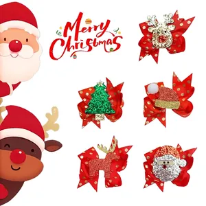 Set di cinque mollette natalizie con Babbo Natale e renne per acconciature festive bimbi