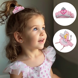 Pinces à Cheveux Couronne de Fée Brodées Roses pour Filles Épingles à Cheveux Princesse en Velours Doux Accessoires de Fête
