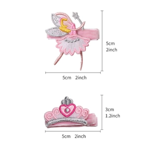 Lot de 2 barrettes en velours rose avec ailes de fée et couronne brodée pour filles