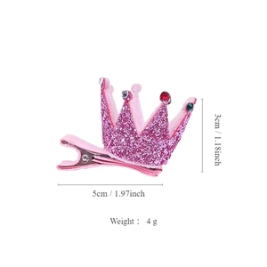 Barrette couronne rose pailletée avec strass et pince crocodile pour filles