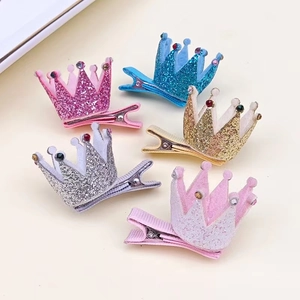 Lot de 5 barrettes couronne à paillettes pour filles avec strass colorés et rubans