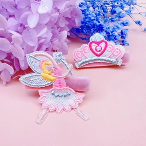 Ensemble de barrettes à cheveux brodées princesse et fée en velours rose pour filles