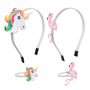 Set accessori per capelli con unicorno e fenicottero con cerchietti e fermagli