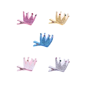 Lot de 5 barrettes couronne à paillettes avec strass colorés pour petites filles