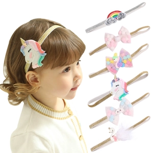 Unicorn Rainbow Baby Headband Toddler Elastic Hair Band Glitter Mesh Pompom Clip Cute Hair Accessories For Girls Photography