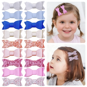 Girls Handmade Bowknot Hair Clips Glitter Sequin Artificial Leather Hairpins Kids Hair Accessories For Party Daily