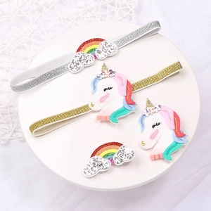 Unicorn and rainbow baby headband set with glitter sequins and embroidery details