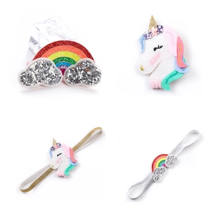 Unicorn and rainbow baby hairband set with glitter sequins and embroidery details