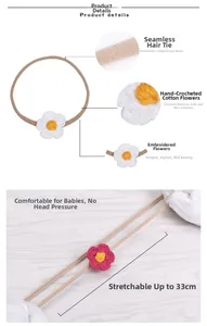 Elastic seamless baby headband detail showing high-stretch nylon and hand-crocheted flowers