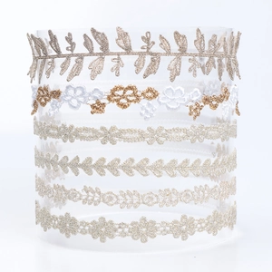 Set de diademas para bebé niña con diseños elásticos en oro plata y flores blancas