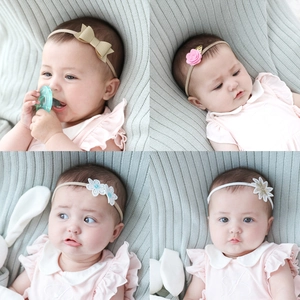 Adorable seamless baby headband set with PU leather bows and fabric flowers for infant girls