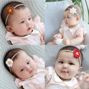 Soft handmade crochet flower headbands for babies with elastic seamless nylon band