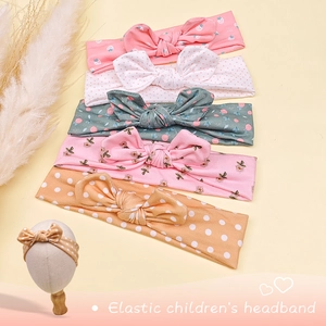 Lot de 5 bandeaux élastiques pour bébés avec nœuds oreilles de lapin et motifs à fleurs variés