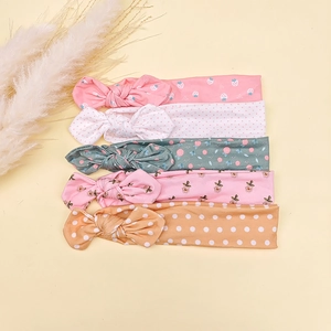 Lot de 5 bandeaux bébé avec oreilles de lapin, nœuds en coton doux pour nouveau-nés