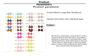 Collection of linen-cotton baby bow headbands in various solid colors and patterns